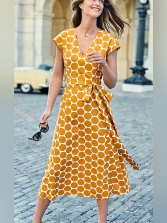 Boden Dresses & Skirts - BODEN Tori Midi Polka Dot Full Skirt Belted V Neck Preppy Dress size 10